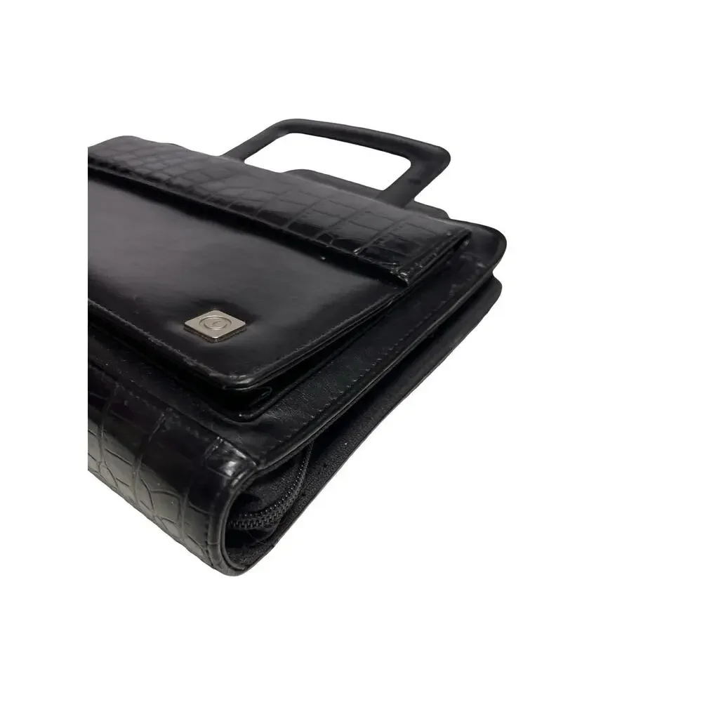 Franklin Covey Black Croc Embossed 7 Ring Organizer Planner w/ Handles Zipper